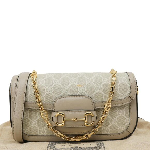 Gucci Horsebit 1955 Small GG Supreme Canvas Shoulder Bag Beige 735178 - Picture 3 of 16